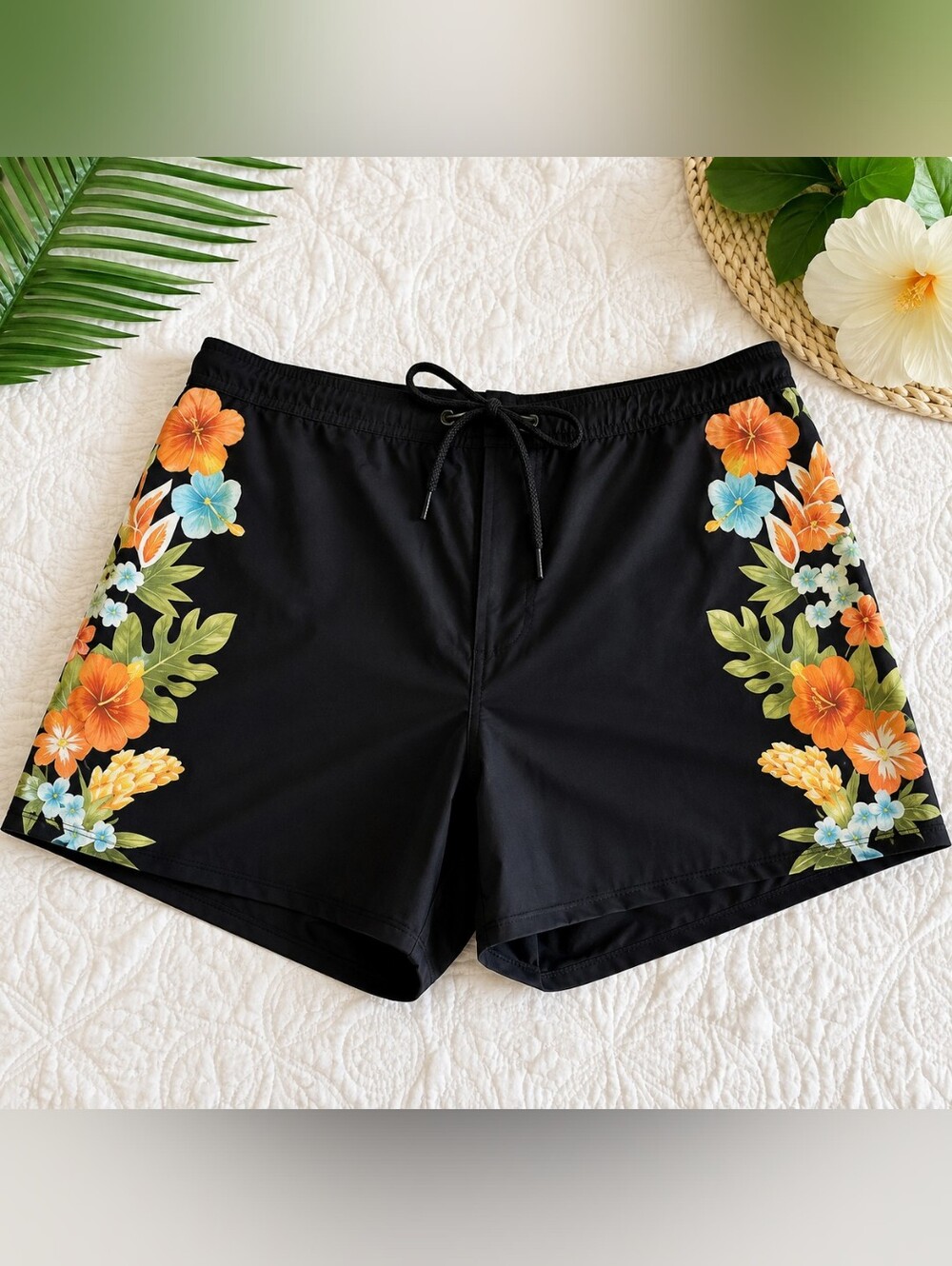 Coco Reef Black Tropical Floral Swim Board Shorts Cover-Up Size L
